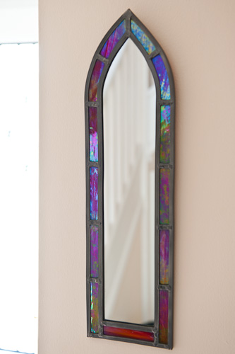 Red stained glass gothic-style mirror