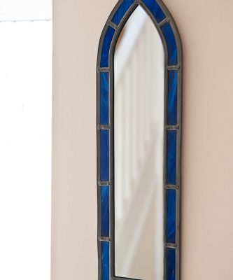 Blue stained glass gothic mirror
