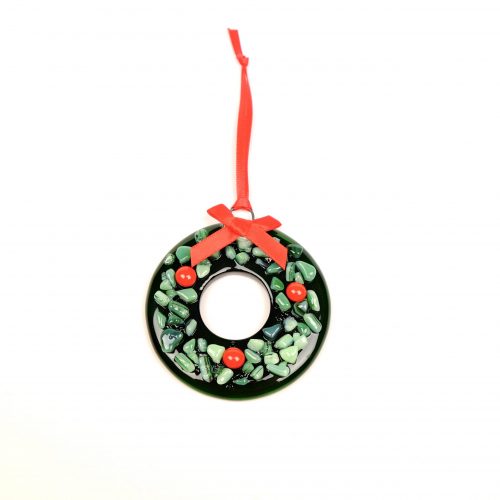 Christmas decoration fused glass holly wreath