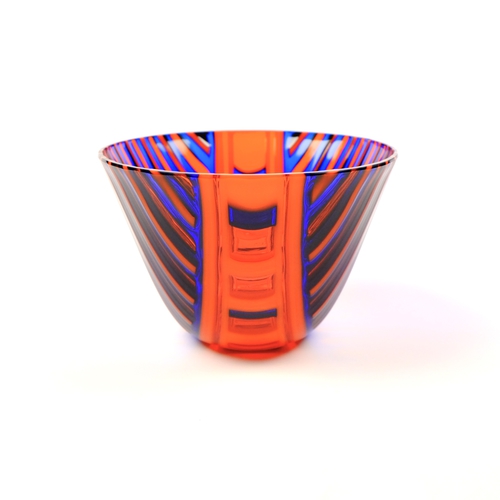 Fused glass bowl in orange and blue