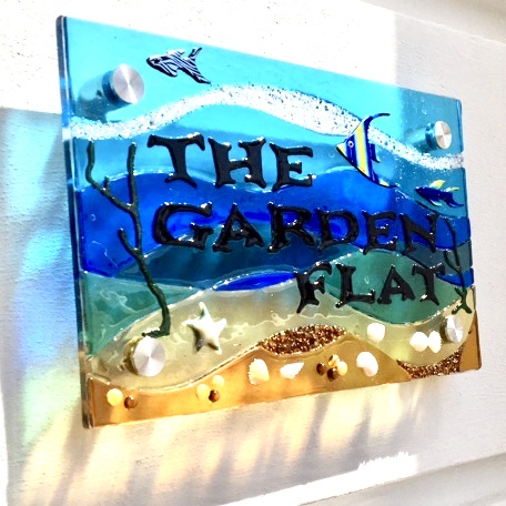 Fused glass house name plate the garden flat