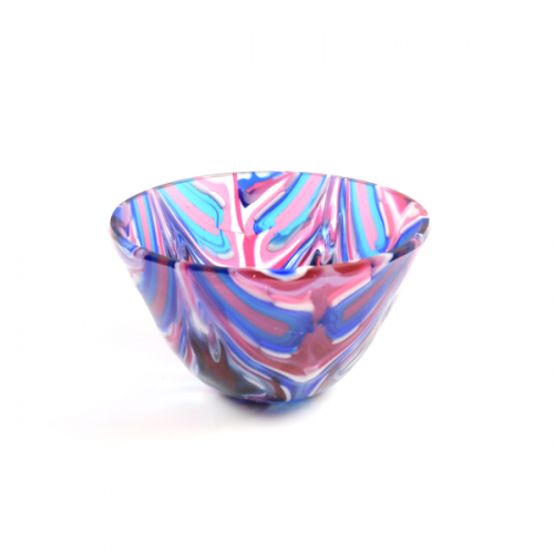 Pink and blue fused glass bowl