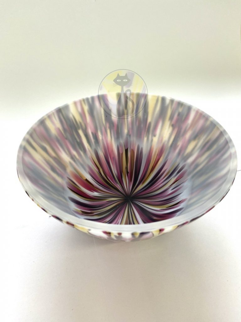 Fused glass bowl in a new technique, ready for art and craft fair.