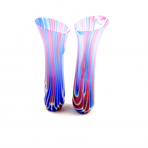 Two pink and blue fused glass vases