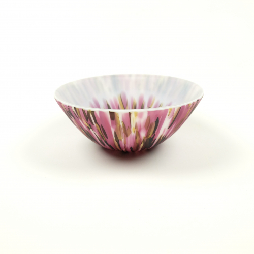 Side image of pink, yellow matte-effect bowl