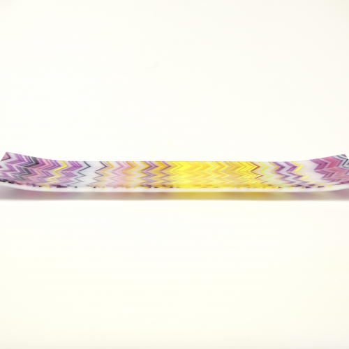 Lavender in Plaid: purple, pink and yellow glass boat-plate